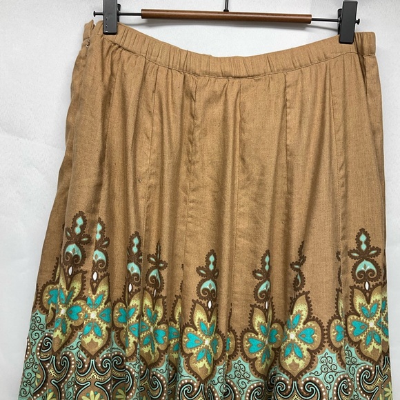 Coldwater Creek Linen Blend Colorful Boho Midi Skirt Size Medium Hindi Hippie - Picture 7 of 14